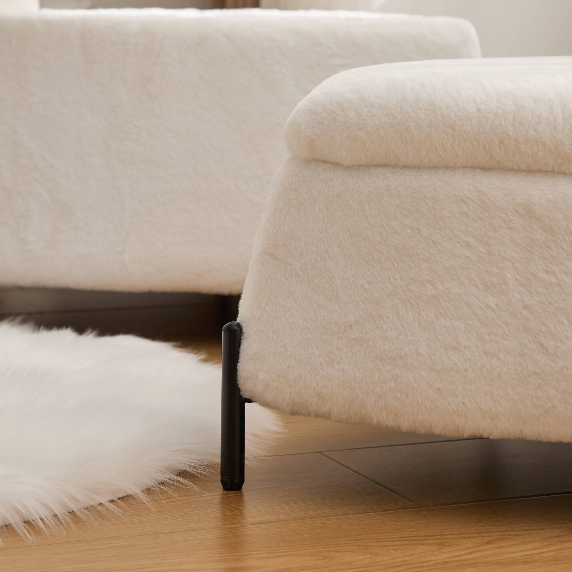 Alt View 3. Boyel Living - Faux Fur Storage Ottoman Set with Reversible Tray Lid and Metal Legs, 2-Piece - Ivory.
