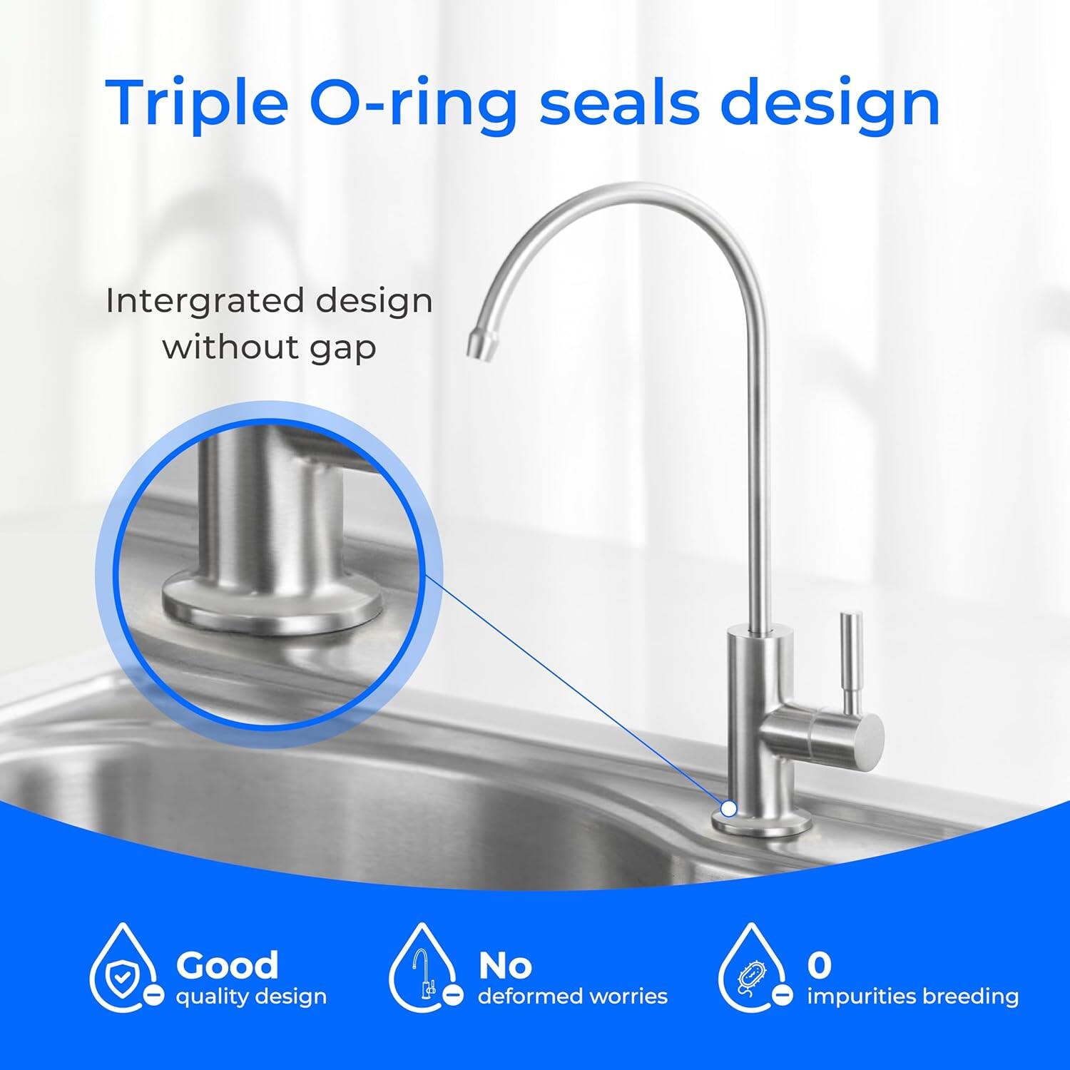 Triple O-ring seals design

Integrated design without gap

Good quality design

No deformed worries

0 impurities breeding