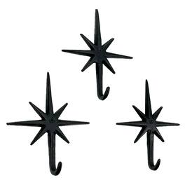 Zeckos - Set of 3 Finish Cast Iron Atomic Starburst Wall Hooks - Black
