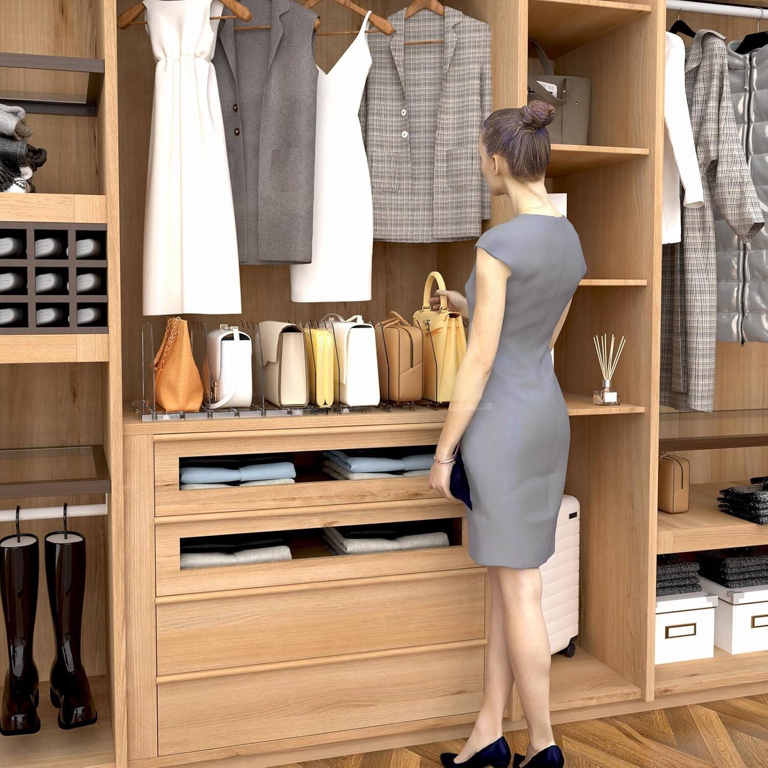 Alt View 6. Wikistore - MaseiKar Adjustable Shelf Divider for Closet, Clear Purse & Handbag Organizers - White.