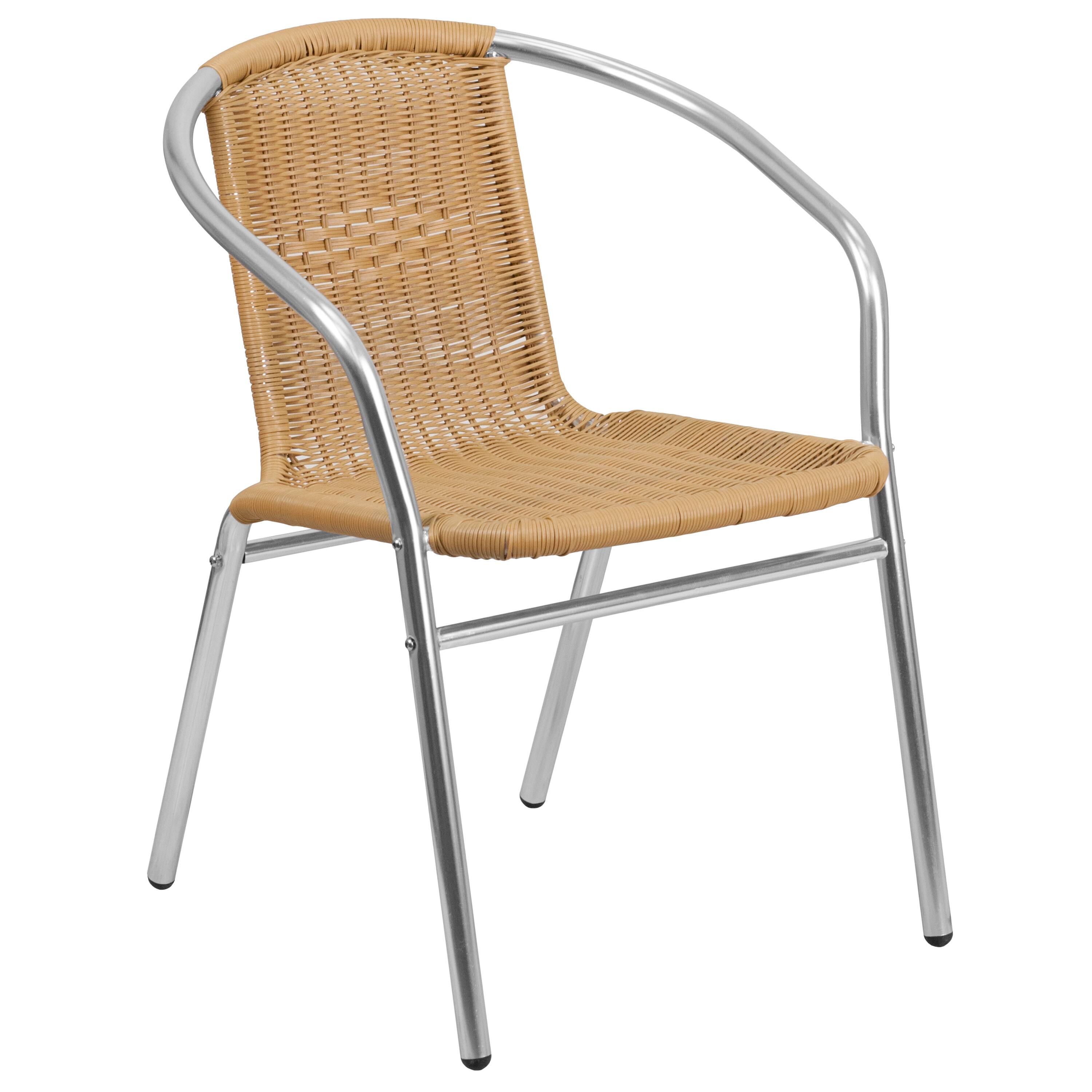 Alt View 4. Emma + Oliver - 23.5" Round Aluminum Garden Patio Table Set with 2 Rattan Chairs - Beige.