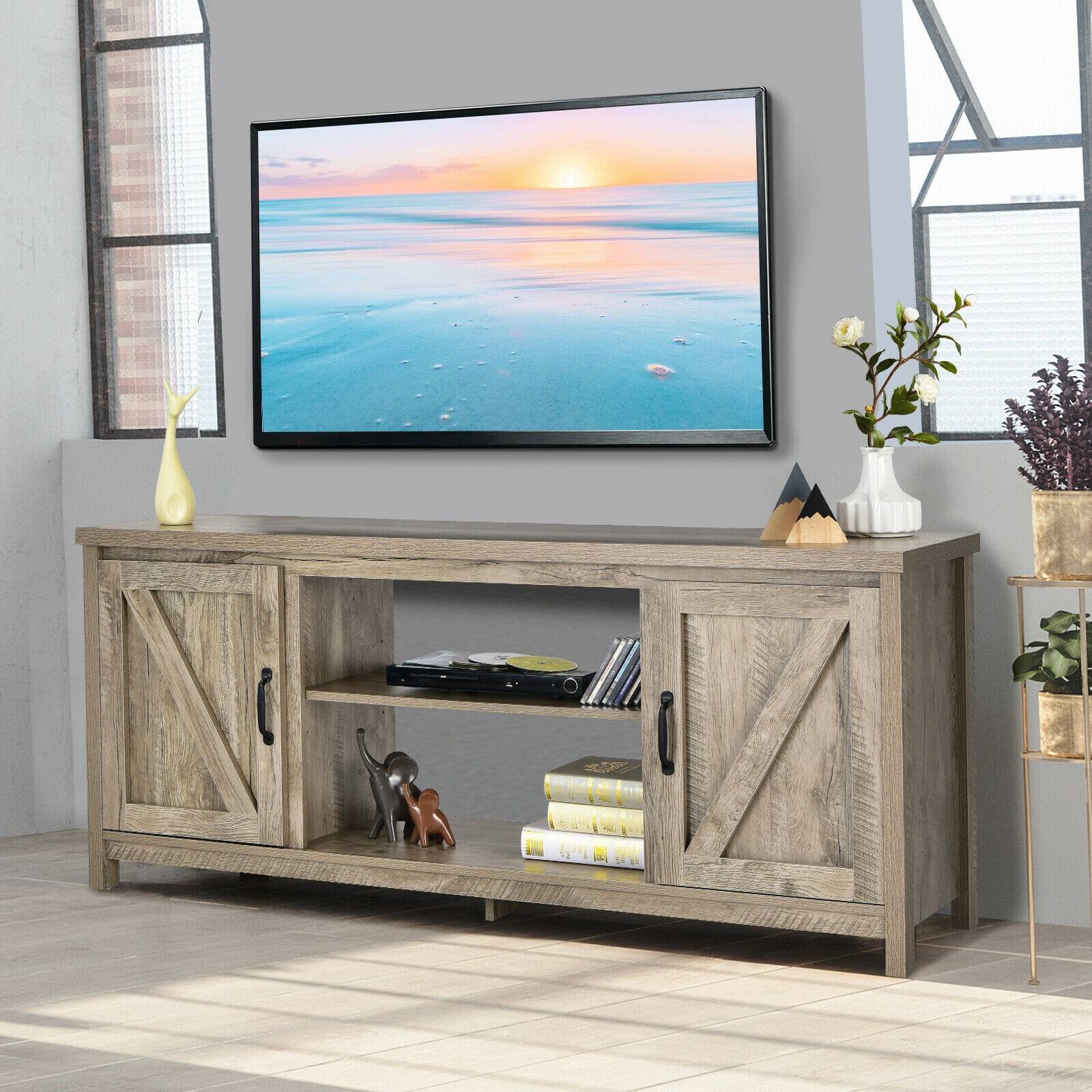 Alt View 1. Ecooso - 59 Inch Barn Door TV Stand Console Table with Storage Cabinet for TVs up to 65 Inch - Natural.