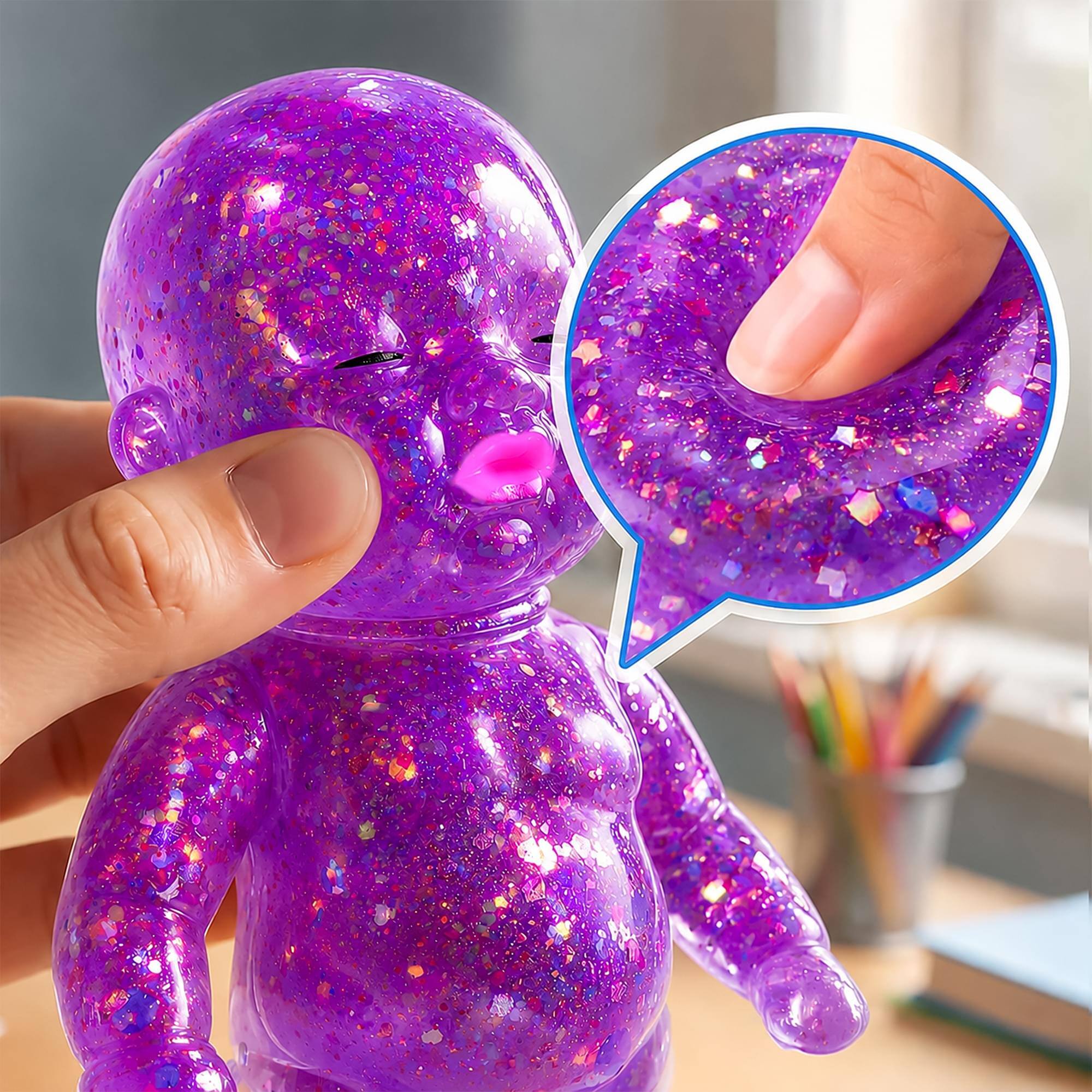 Alt View 2. Puka Creations - Squishy Glitter Baby 4-Inch Stress Reliever | Purple - Purple.
