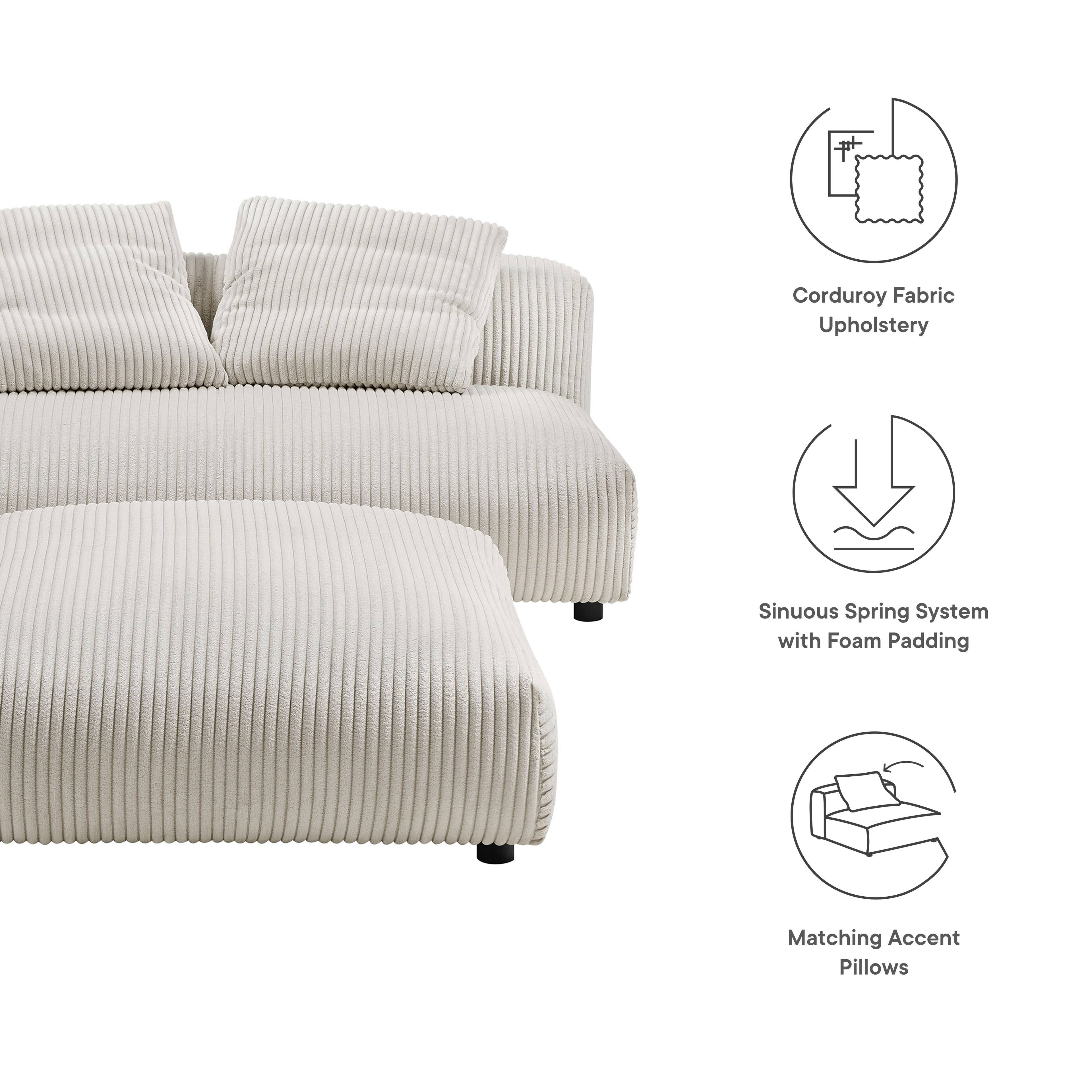 Corduroy Fabric Upholstery, Sinuous Spring System with Foam Padding, Matching Accent Pillows
