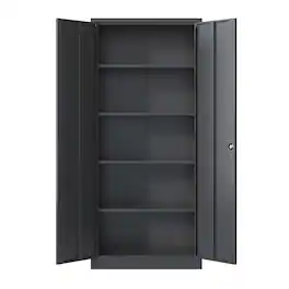 Boyel Living - 72"H Metal Garage Storage Cabinet, Steel Tall Locking Cabinet with Doors & 4 Shelves - Black