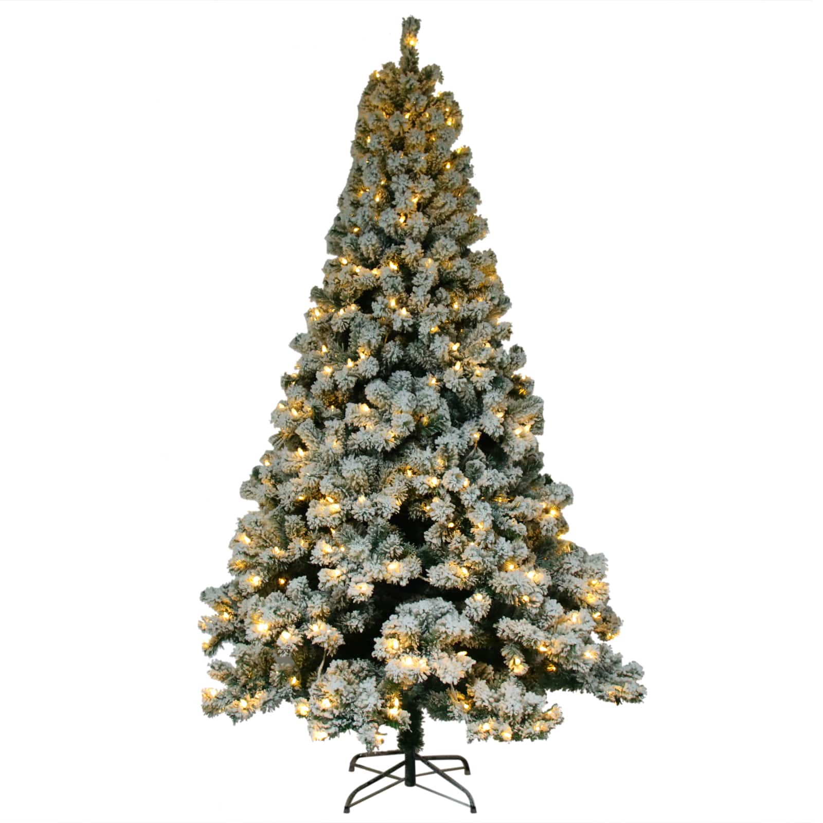 Front. Winado - 6FT Artificial Christmas Pine Tree Pre-Lit Snow Flocking with Light, Branch Tips for Indoor Holiday Party Decoration - Snowy Green.