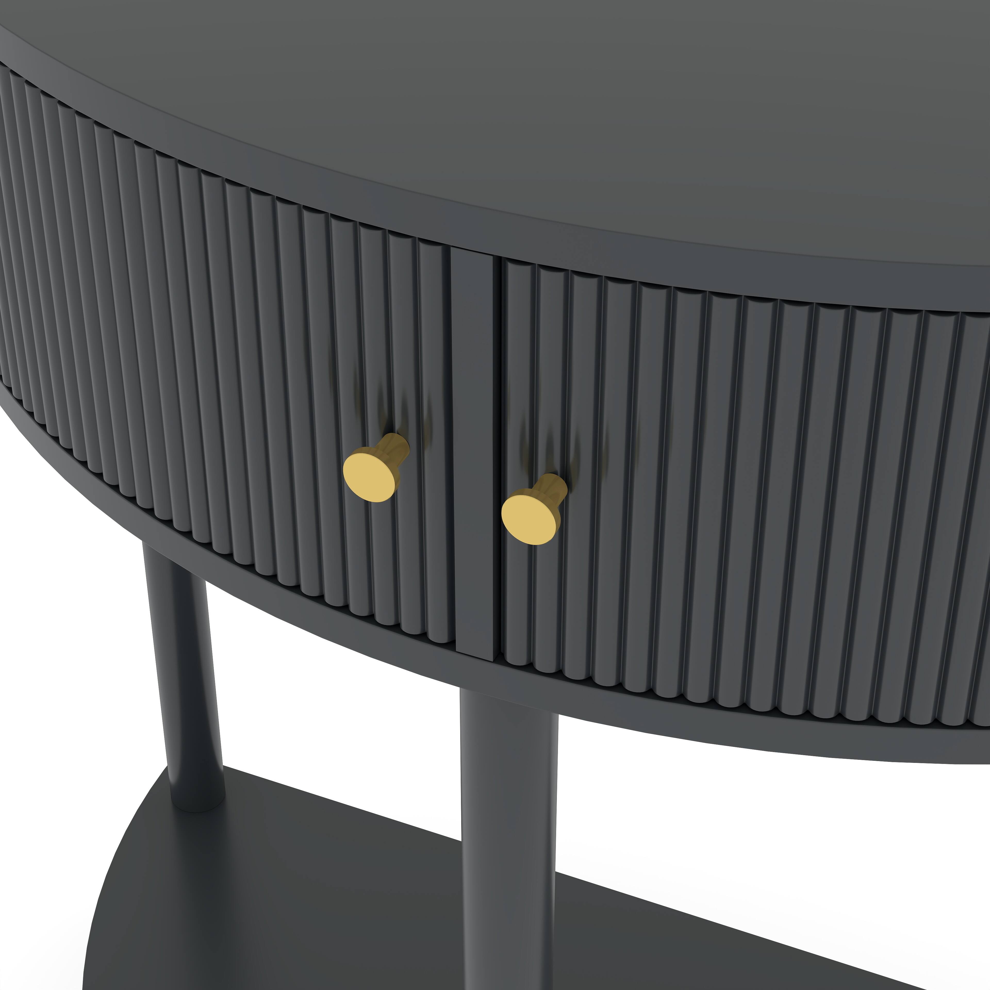 Alt View 7. Tiramisubest - Artisan-Crafted Demi-Lune Console Table with Dark Gray Finish,Unique Half Moon Design End Table with 2 Drawers and Shelf - Dark Gray.