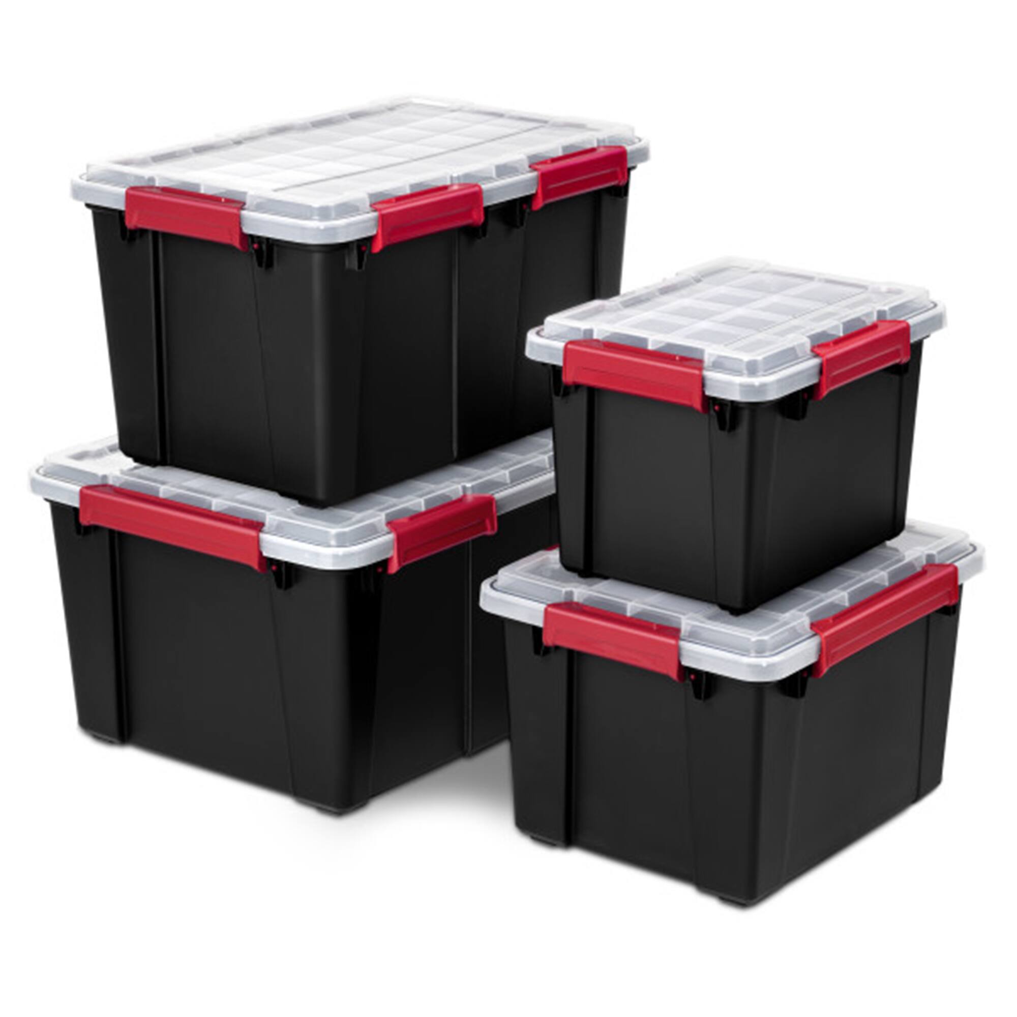 Alt View 4. Sterilite - Sterilite 13.5 Gal Gasket Box, Stackable Storage Container w/ Lid, Black, 4 Pack.