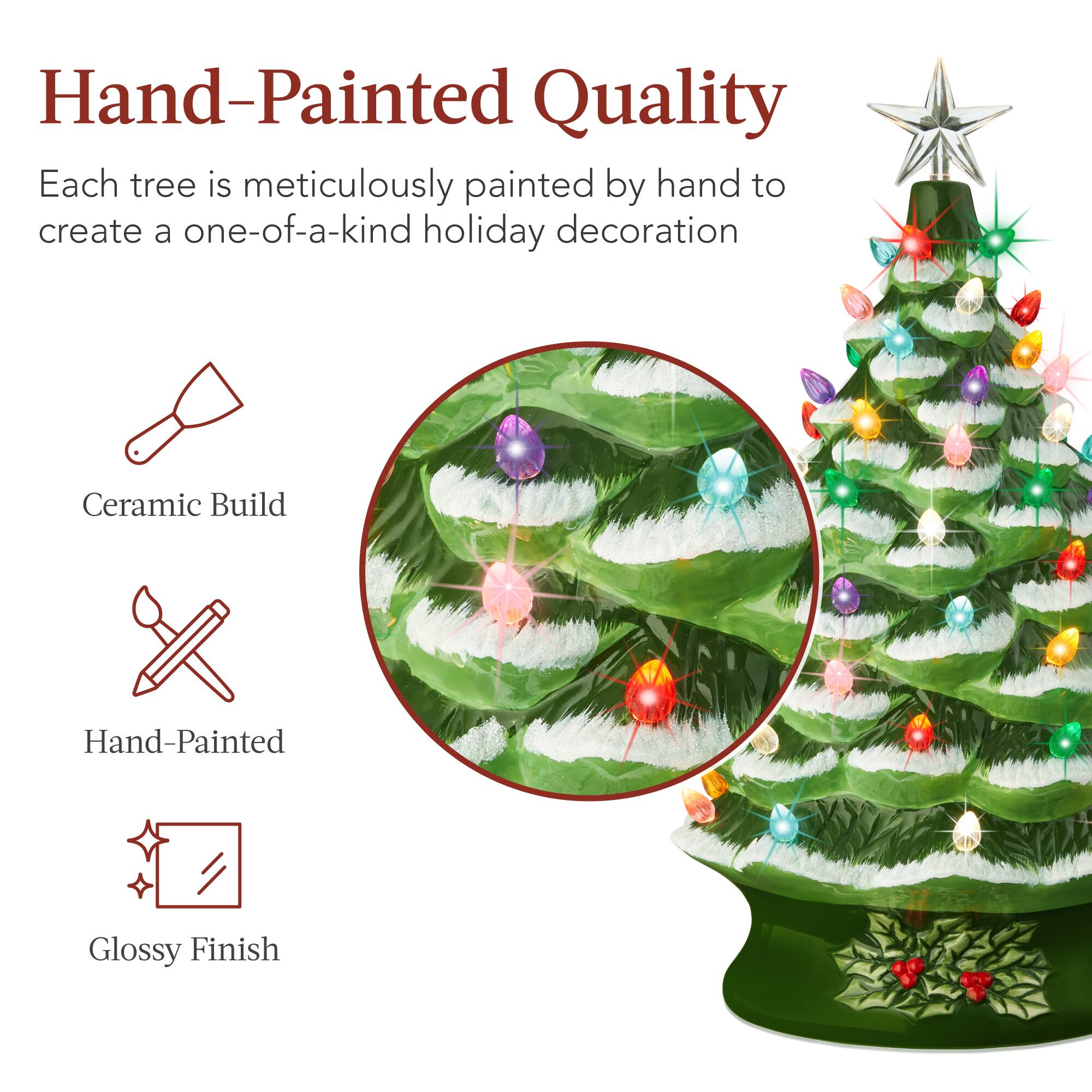 Hand-Painted Quality

Each tree is meticulously painted by hand to create a one-of-a-kind holiday decoration

- Ceramic Build
- Hand-Painted
- Glossy Finish