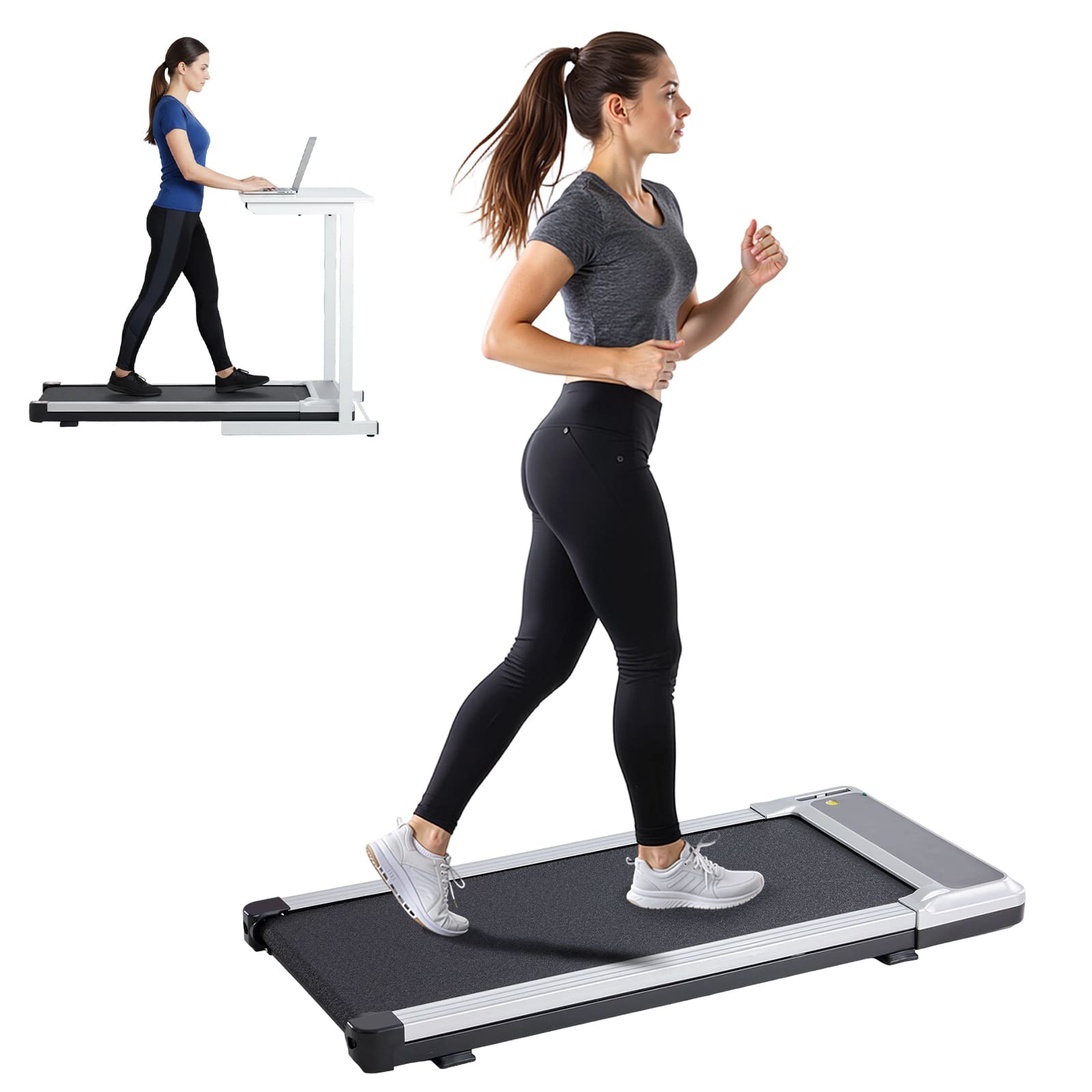 AENKYO - Walking Pad Treadmill Compact & Portable Walking Pad, Quiet Operation, Adjustable Speed Settings - Silver
