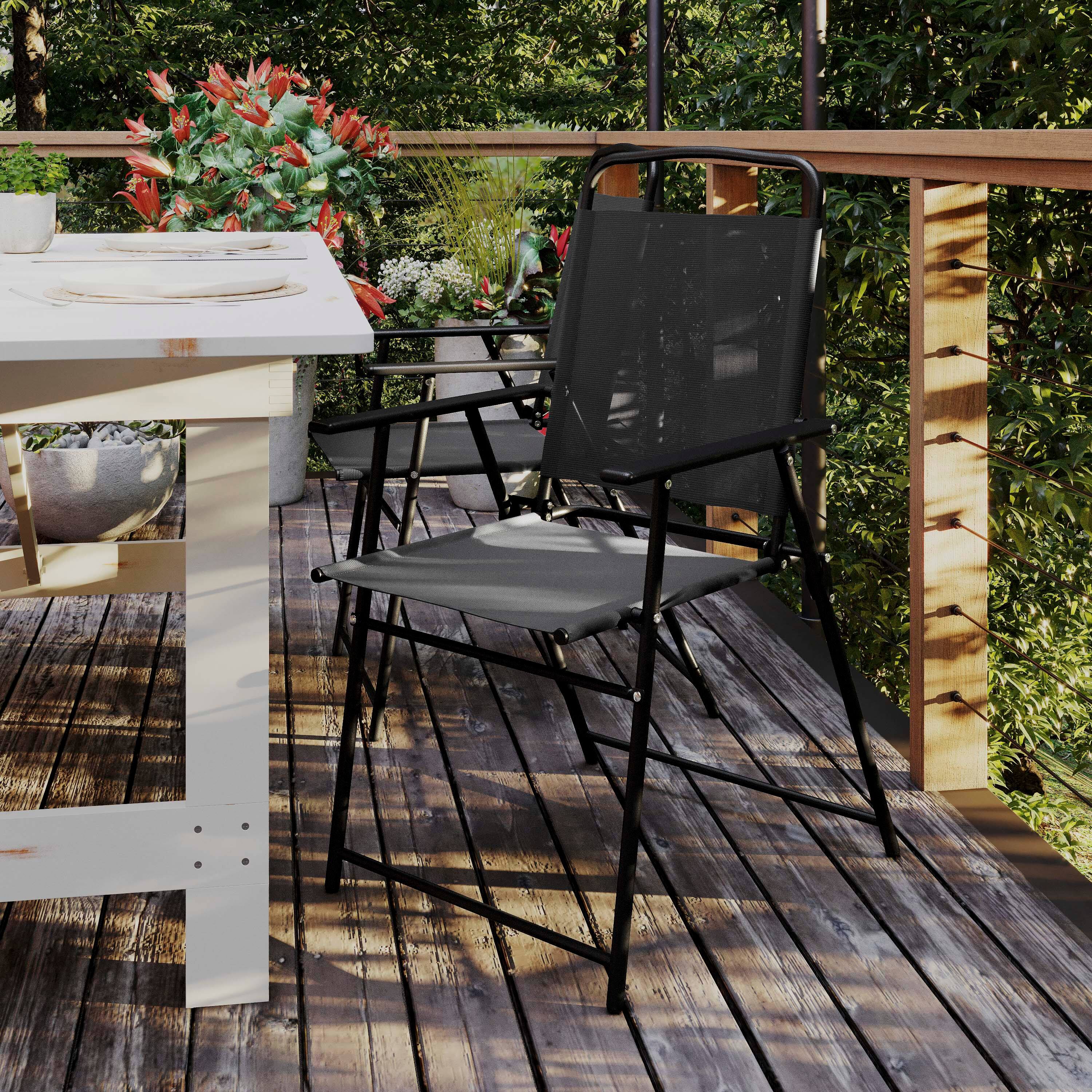 Alt View 2. Flash Furniture - Set of 2 Mystic Folding Patio Sling Chairs, Outdoor Textilene Lawn Chairs with Armrests in Black - Black.