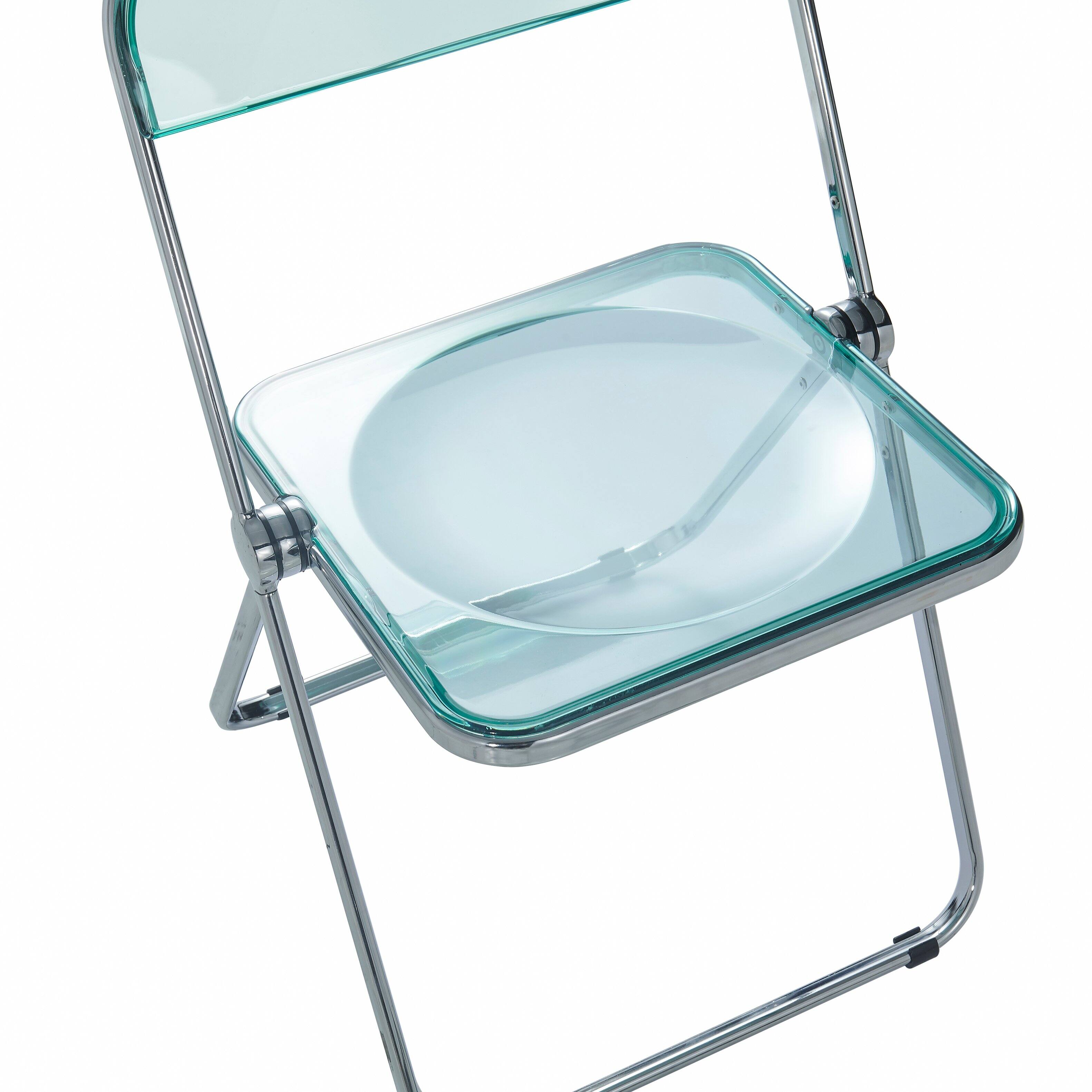 Alt View 6. LeisureMod - Lawrence 2-PCS Clear Accent Chair, Folding Acrylic Design with Chrome Frame, Portable Assembled Seating - Jade Green.