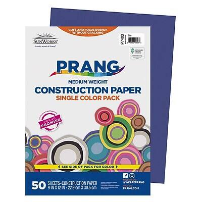 Sure, here is the corrected and grouped text from the image:

---

**Sunworks**  
Cuts and folds evenly without cracking

**PRANG**  
Medium Weight Construction Paper  
Single Color Pack

**Promise**  
See side of pack for color

50 Sheets - Construction Paper  
9" x 12" - 22.9 cm x 30.5 cm

#WEAREPRANG  
PRANG.COM

---

**Social Media Icons:**  
Facebook, Instagram, Twitter

**Additional Text:**  
P7403  
PRANG