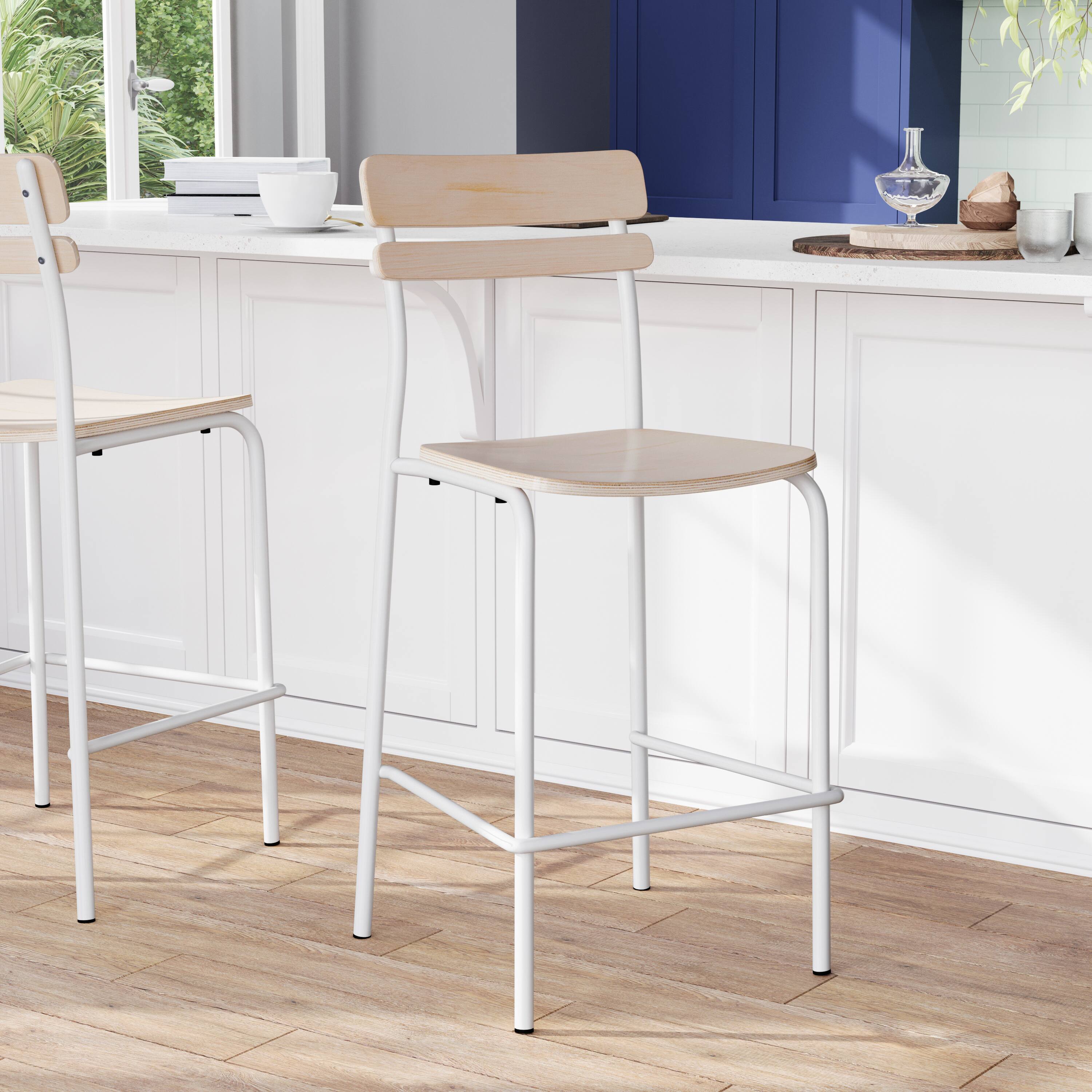 Alt View 1. Flash Furniture - Cyprus Commercial Grade Solid Wood Bar Stool with White Metal Frame and Antique White Finish - White.