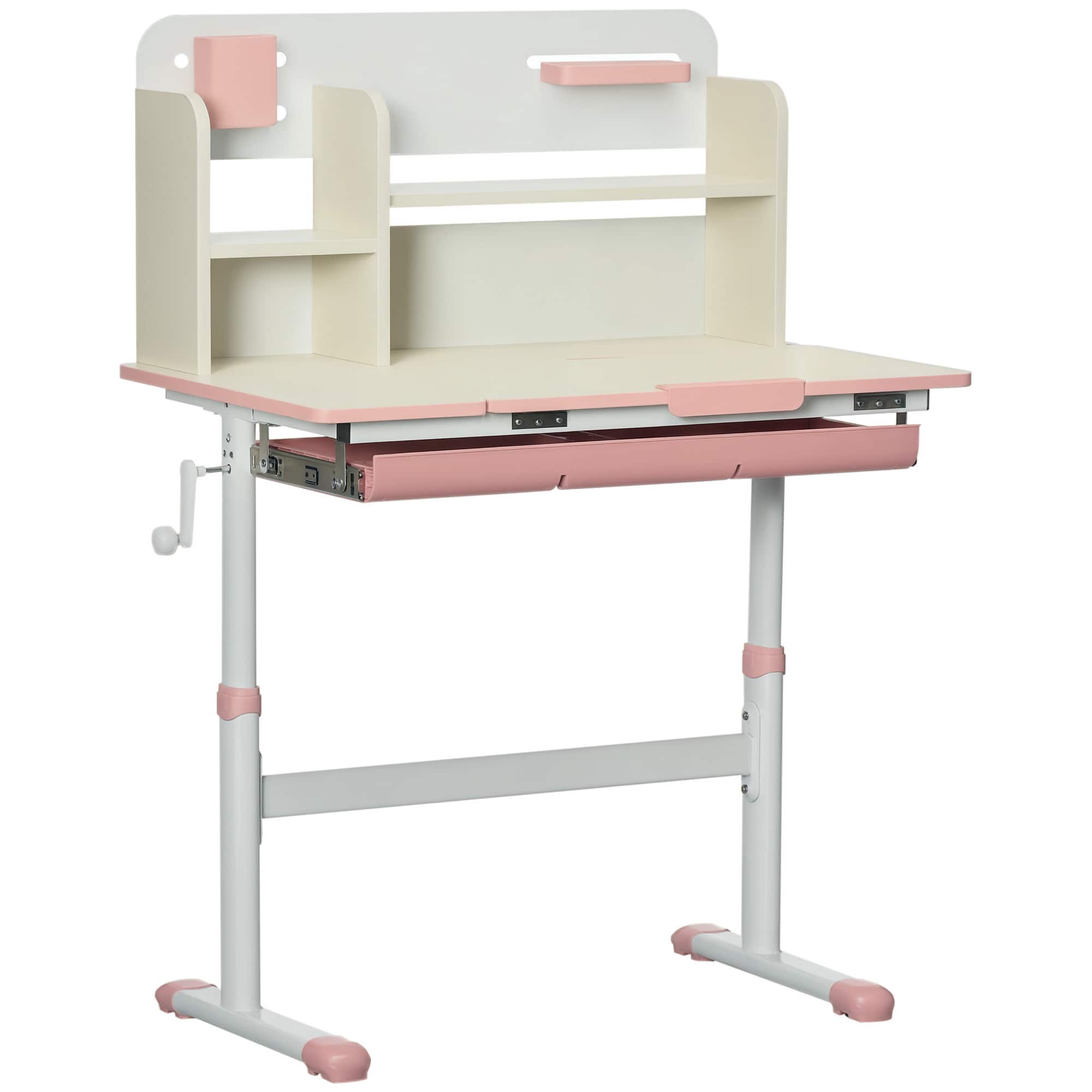 Qaba - Wooden Kids Study Desk, Height Adjustable, Children School Table, Tilt Desktop, Drawer, Storage Shelf, Pen Holder - Pink price history on PriceWatchPro