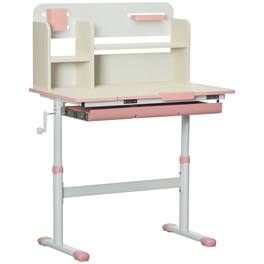 Qaba - Wooden Kids Study Desk, Height Adjustable, Children School Table, Tilt Desktop, Drawer, Storage Shelf, Pen Holder - Pink
