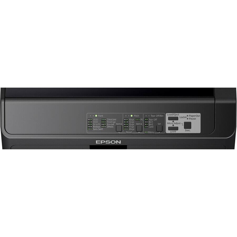 Font: LEI, Courier, HIED, Prestige, Draft, Script, Item, Roman, Others, Sans Serif, Pitch

Pitch: 10cpi, PS, 2cp, 15cpi, items, 17cp, 20cpi

Tear Off/Bin: Tear Off, Bin1, Bin2, Card

Load/Eject: Load, Eject

Locks: Locks

PaperOut: PaperOut

Pause: Pause

Micro Adjust: Micro Adjust 1, 3sec

Reset: Reset

Menu: Menu

LF/FF: LF/FF

EPSON