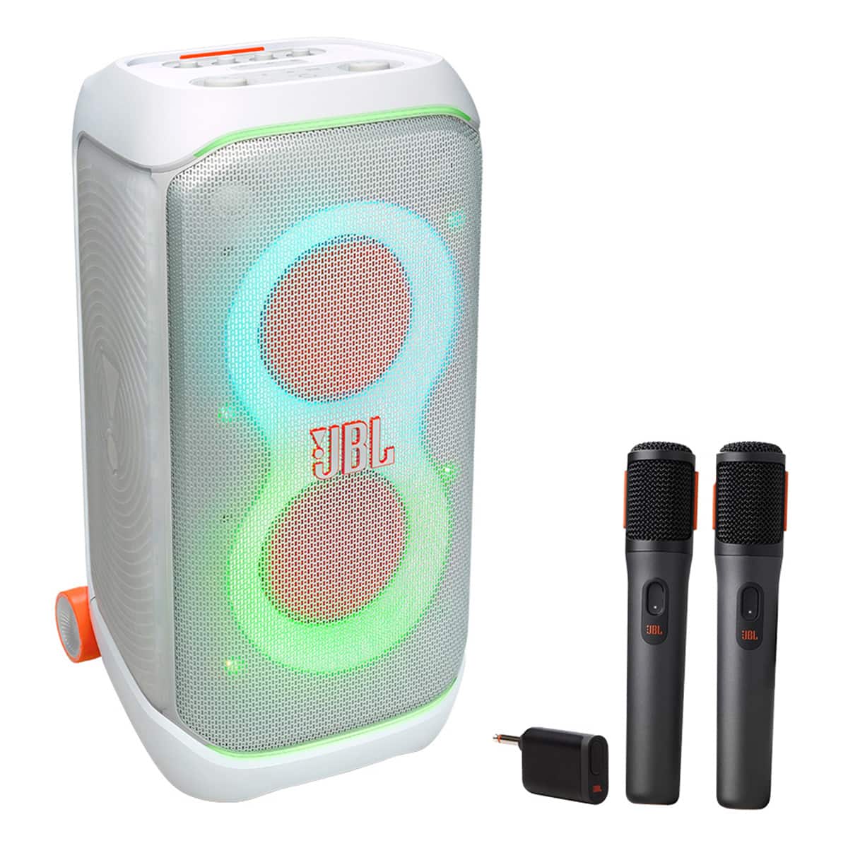 JBL - PartyBox Stage 320 Portable Party Speaker Bundle with Wireless Microphone System - White
