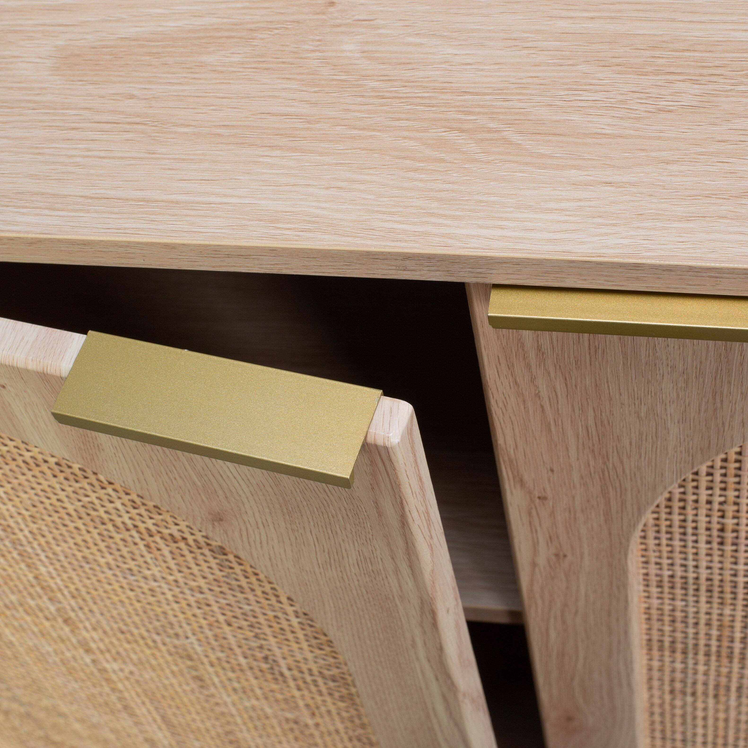 Alt View 6. CorLiving - CorLiving Freya Engineered Wood Sideboard with 3 Arched Rattan Doors and 4 Internal Shelves - Light Brown.