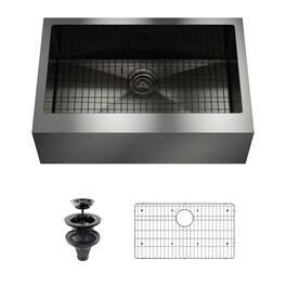Boyel Living - 33 in. Farmhouse Apron-Front Single Bowl 18-Gauge Stainless Steel Kitchen Sink with Bottom Grid and Strainer Basket - Gray