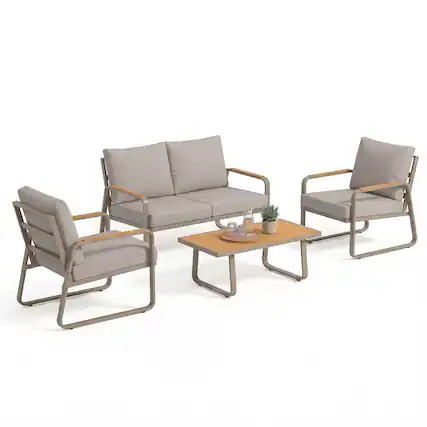 Front. Outsunny - Piece Patio Furniture Set, Outdoor Sofa Set with Loveseat, 2 Armchairs - Brown.