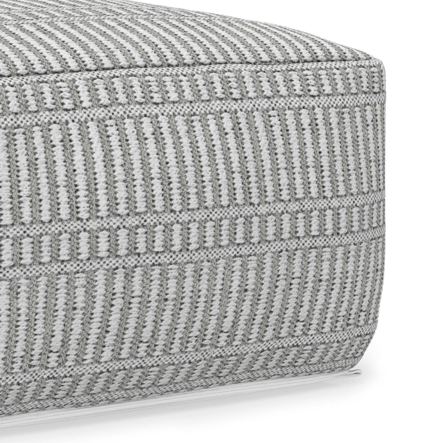 Alt View 5. Simpli Home - Safford 20 inch Wide Boho Outdoor/Indoor Square Pouf in Grey/White Recycled Polyester, Assembled - Grey, White.