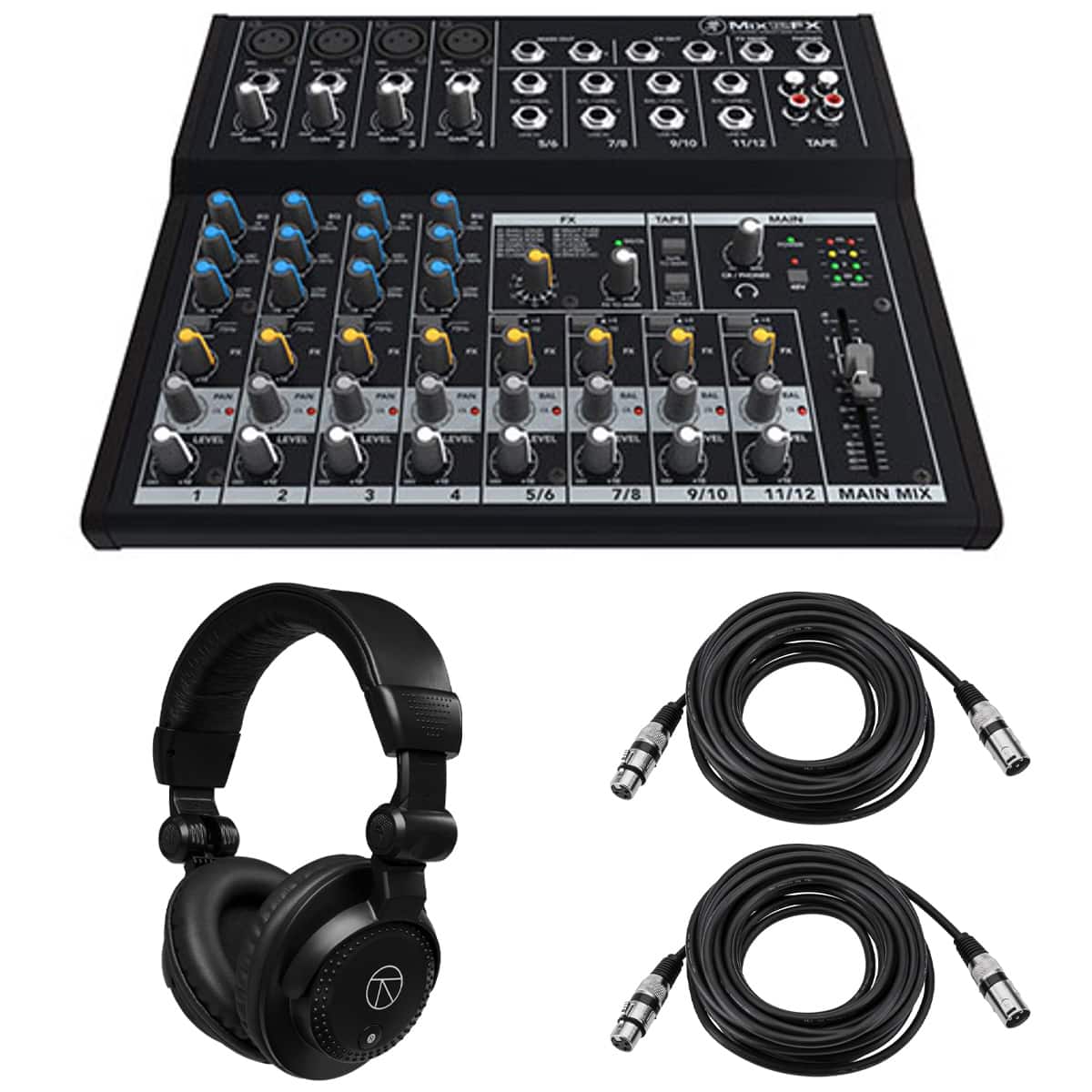 Mackie - Mix12FX 12-Channel Compact Mixer,w/TAPH100 Headphones  2x XLR Cable