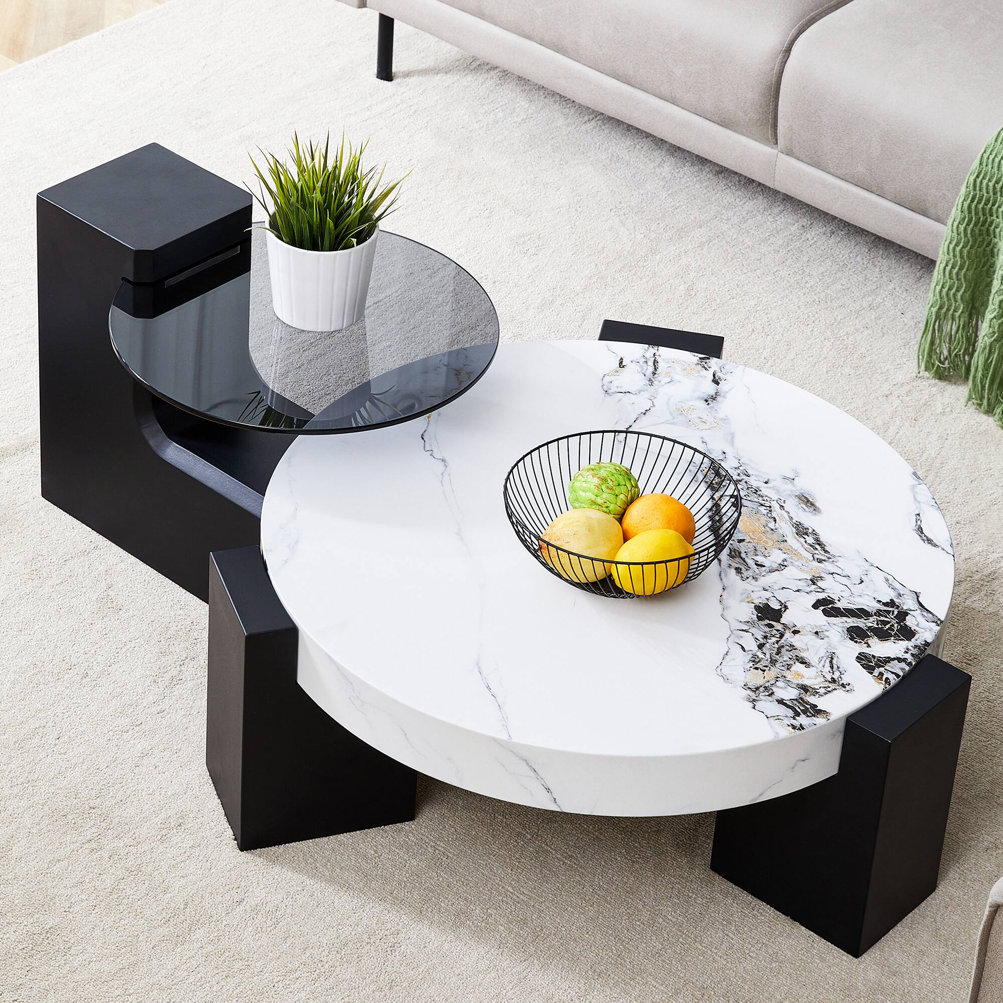 TinyHomie - Detachable Double Decker Coffee Table Stylish Flexible Space Design - Black