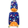 Front. Costway - 2PCS Kids Luggage Set 18'' Rolling Suitcase & 12'' Backpack Travel ABS Spaceman Blue - Blue/Orange.
