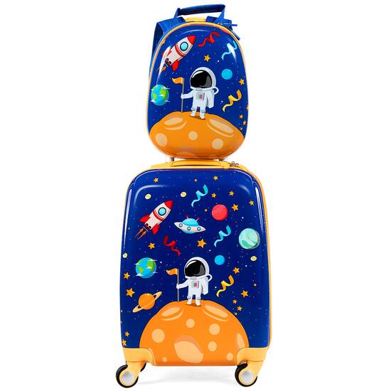 Costway 2PCS Kids Luggage Set 18 Rolling Suitcase 12 Backpack Travel ABS Spaceman Blue Blue Orange COST01577 Best Buy