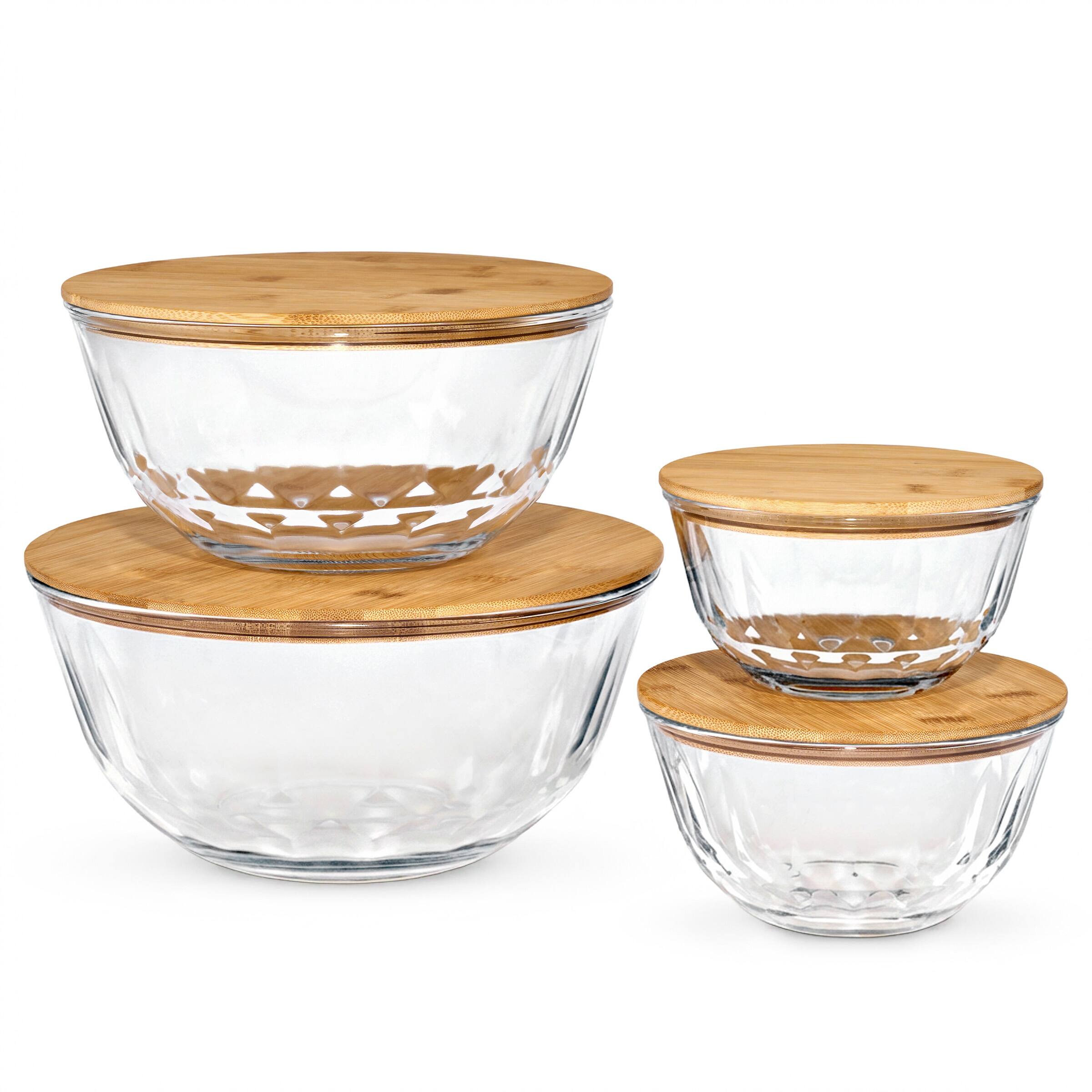 Alt View 10. Sorbus - Sorbus 4-Piece Glass Diamond Textured Bowl Set with Bamboo Lids, Mixing & Storage Microwave, Dishwasher & Freezer Safe.