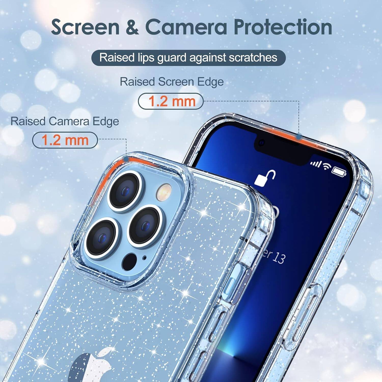 Screen & Camera Protection, Raised lips guard against scratches, Raised Screen Edge 1.2 mm, Raised Camera Edge 1.2 mm, er 13