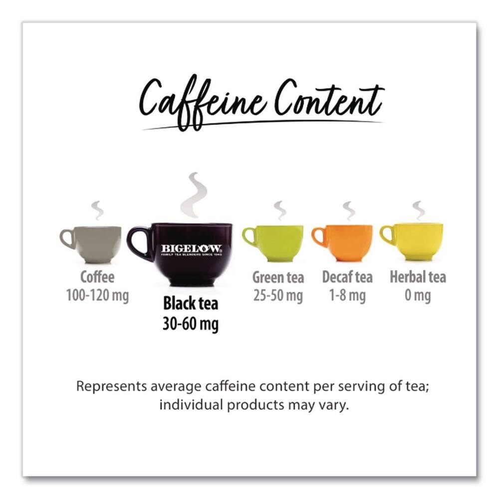 Caffeine Content

- Coffee: 100-120 mg
- Black tea: 30-60 mg
- Green tea: 25-50 mg
- Decaf tea: 1-8 mg
- Herbal tea: 0 mg

Represents average caffeine content per serving of tea; individual products may vary.
