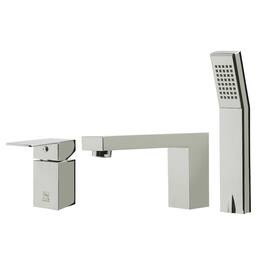 Alfi - Polished Chrome Deck Mounted Tub Filler and Square Hand Held Shower Head - Silver