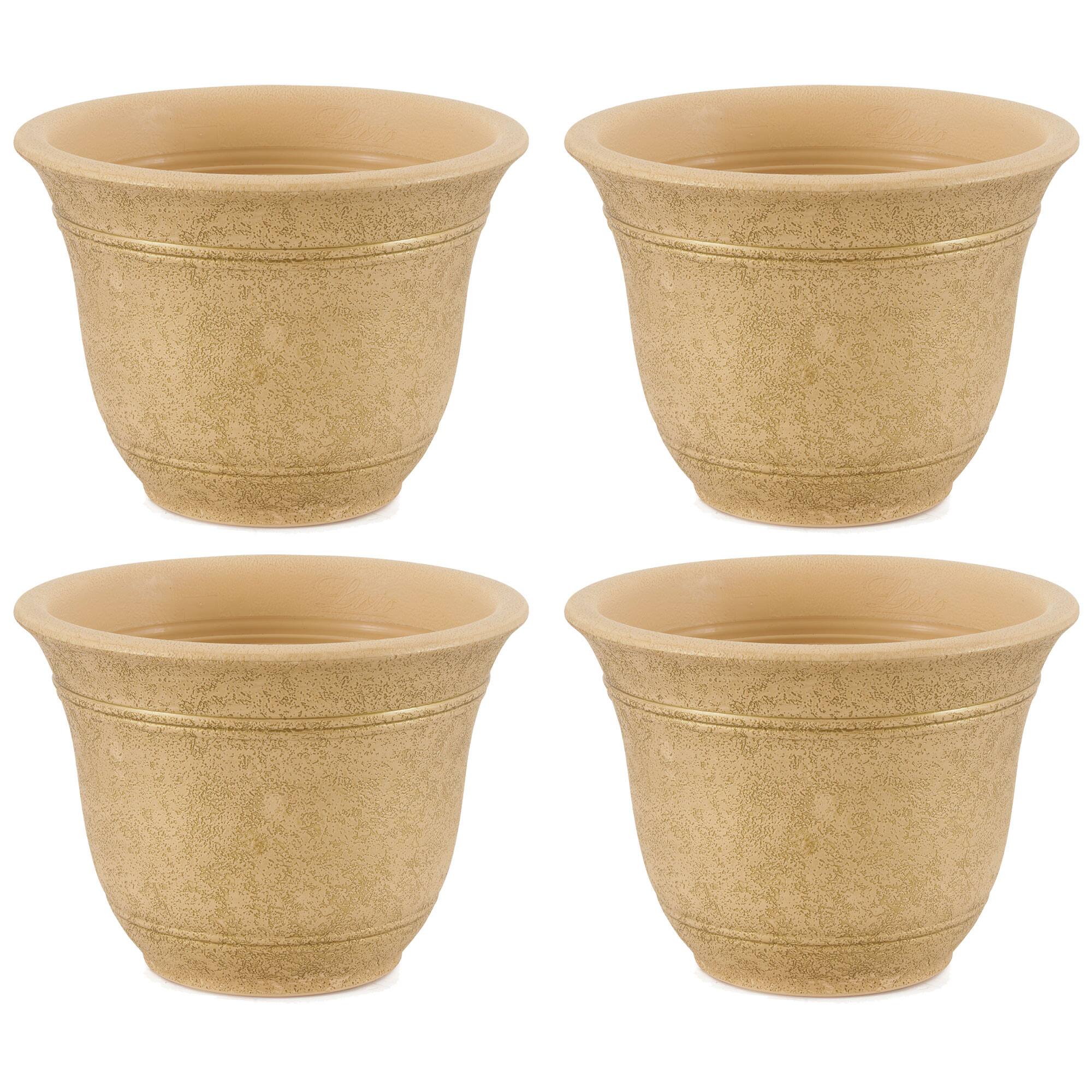 Front. The HC Companies - HC Companies Sierra 10 Inch Round Garden Planter Pot, Arizona Sand (4 Pack).