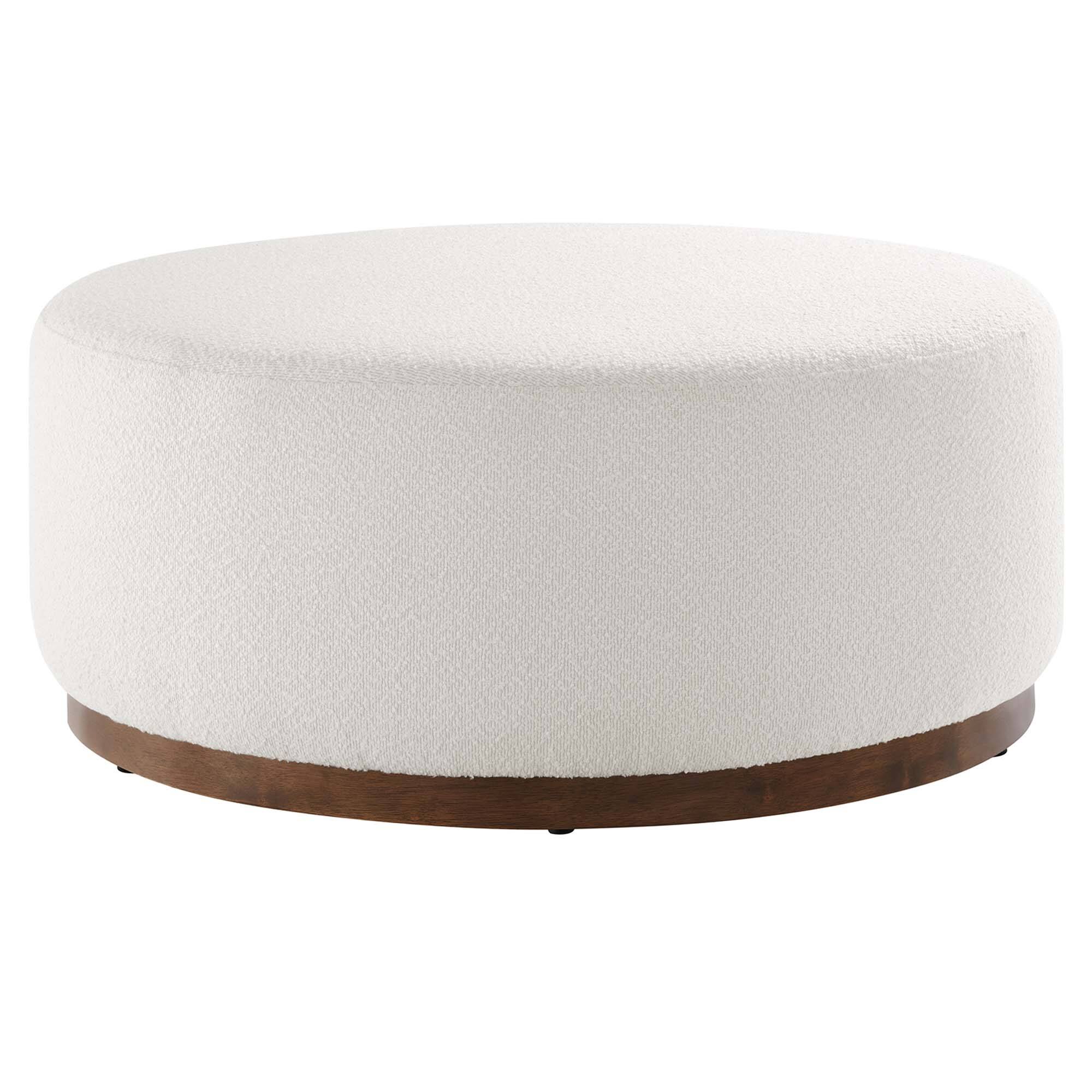 Angle. Modway - Tilden Large 38" Round Boucle Upholstered Upholstered Ottoman by Modway - Cloud Walnut.