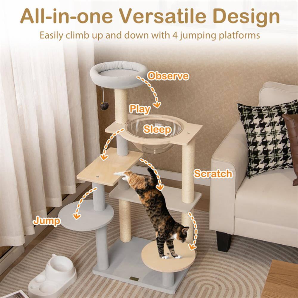 All-in-one Versatile Design  
Easily climb up and down with 4 jumping platforms  

- Observe  
- Play  
- Sleep  
- Scratch  
- Jump