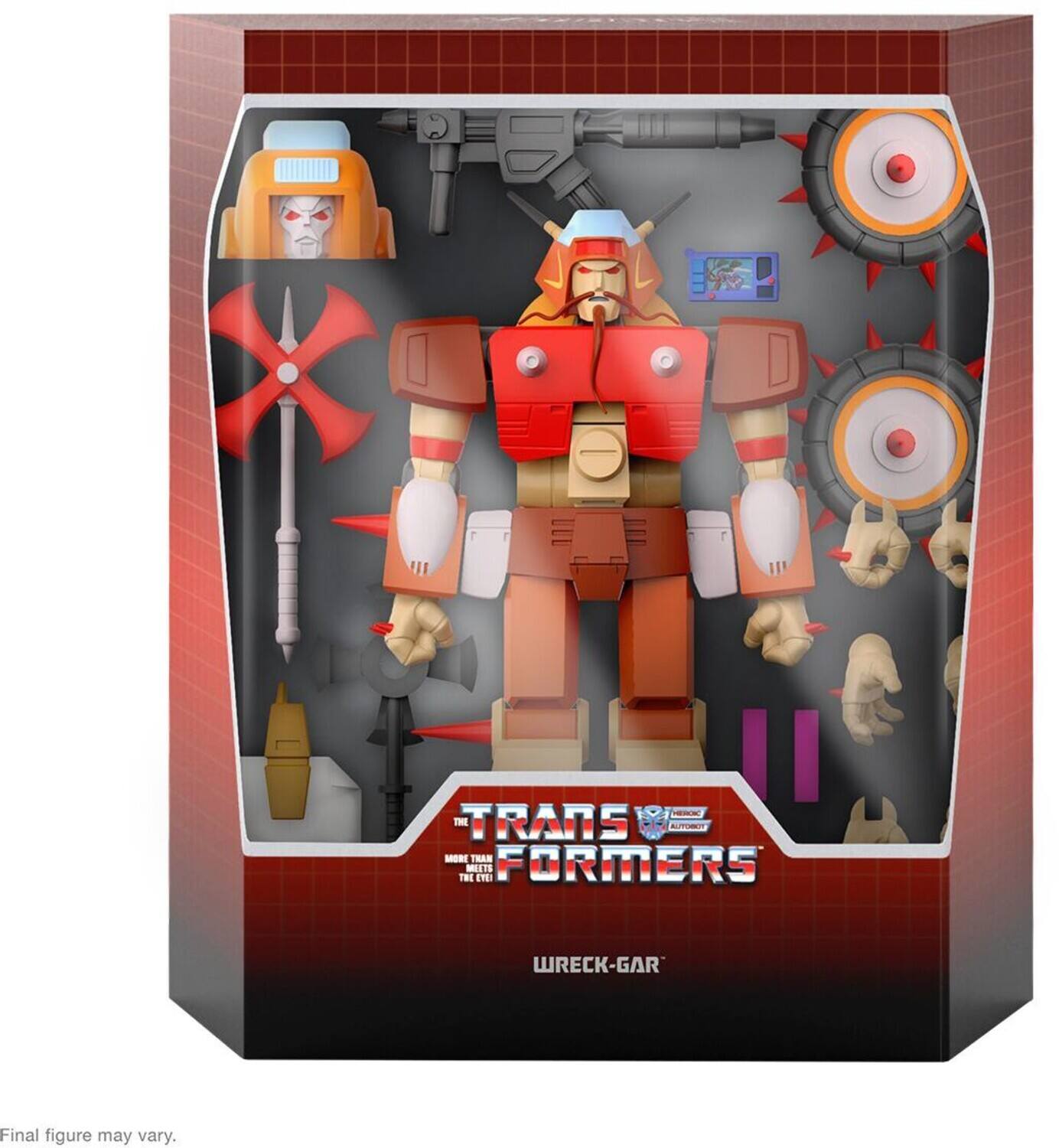 The text on the image is: "TRANSFORMERS WRECK-GAR Final figure may vary."