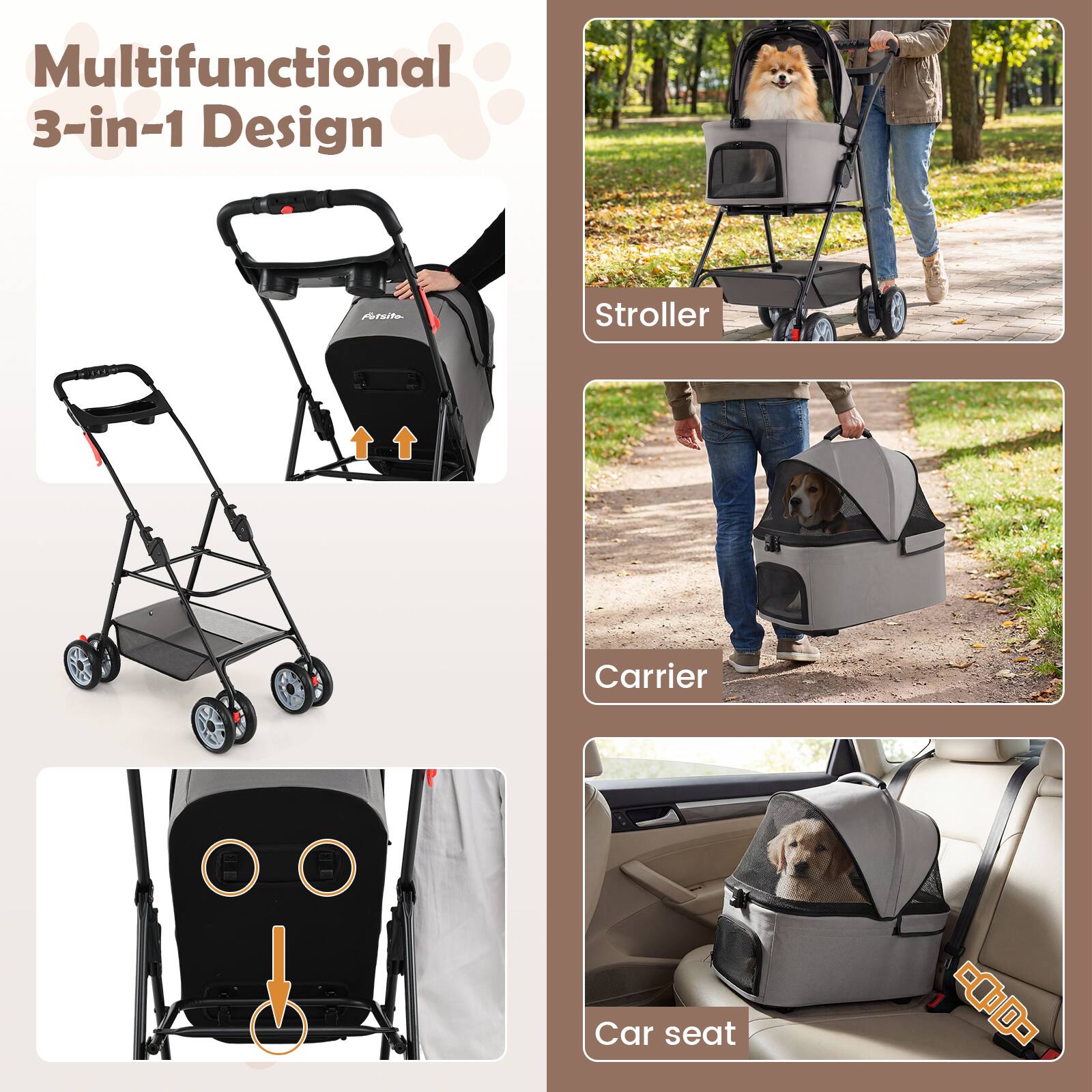 Multifunctional 3-in-1 Design

- Stroller
- Carrier
- Car seat
