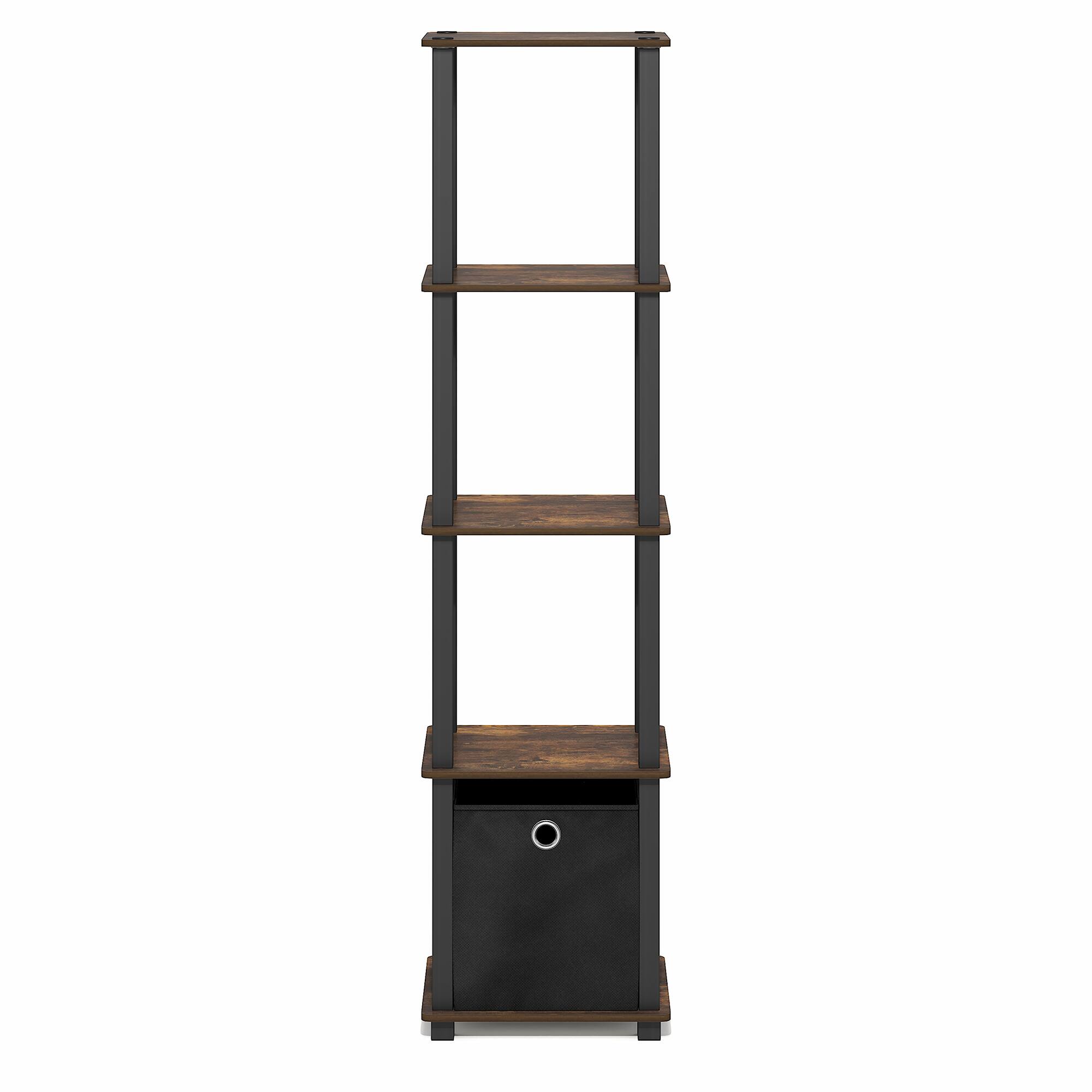 Alt View 6. Furinno - TURN-N-TUBE Book Shelf, 5-Tier Square Open Frame Display Shelf, Corner Storage Shelves with Storage Bin, Shelving Unit - Amber Pine/Black/Black.