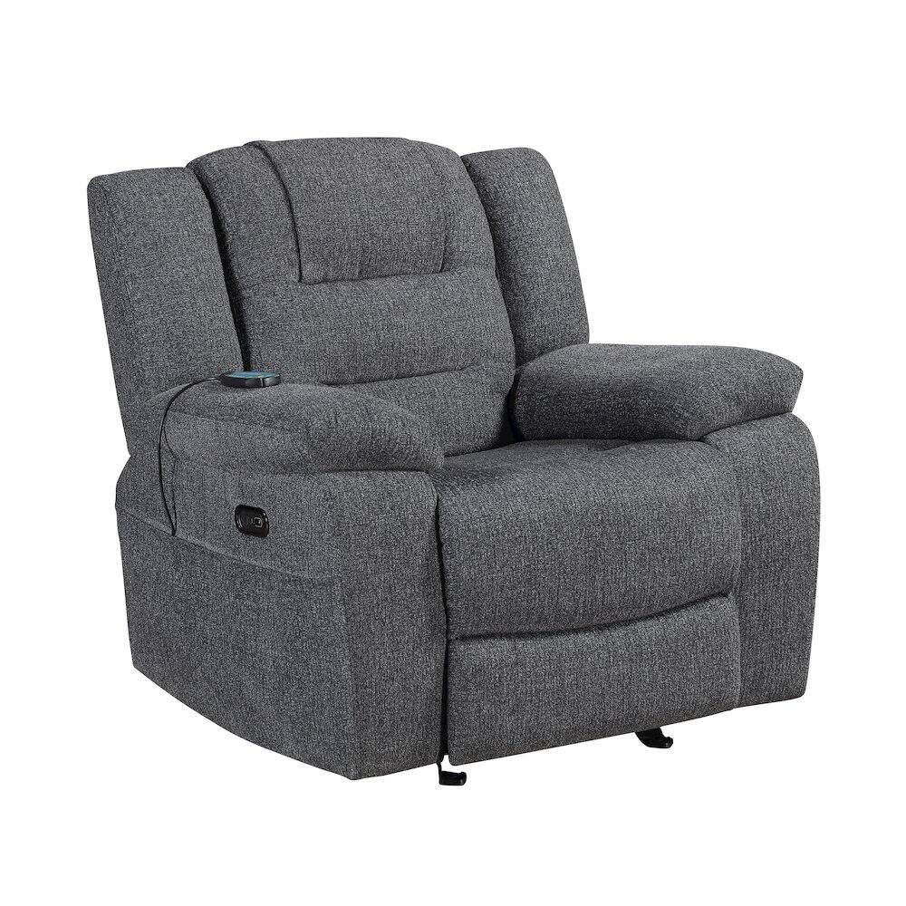 Front. New Classic Furniture - Redondo Chenille Glider Recliner with Power in Dark Gray - Dark Gray.