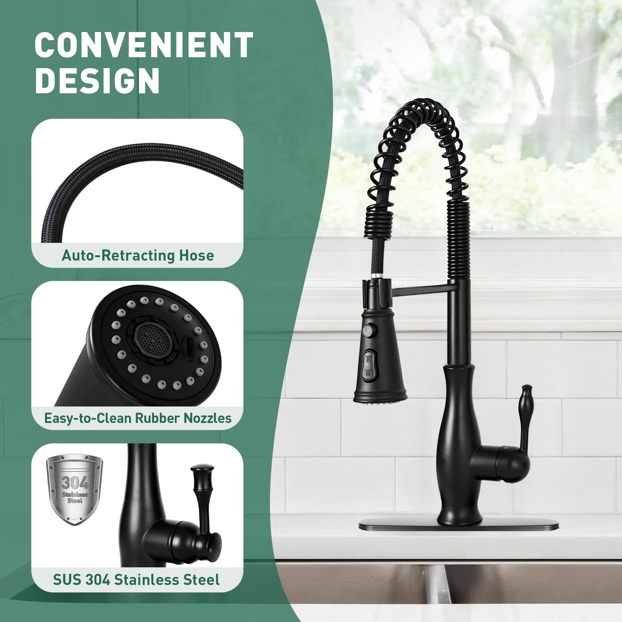 CONVENIENT DESIGN  
- Auto-Retracting Hose  
- Easy-to-Clean Rubber Nozzles  
- SUS 304 Stainless Steel