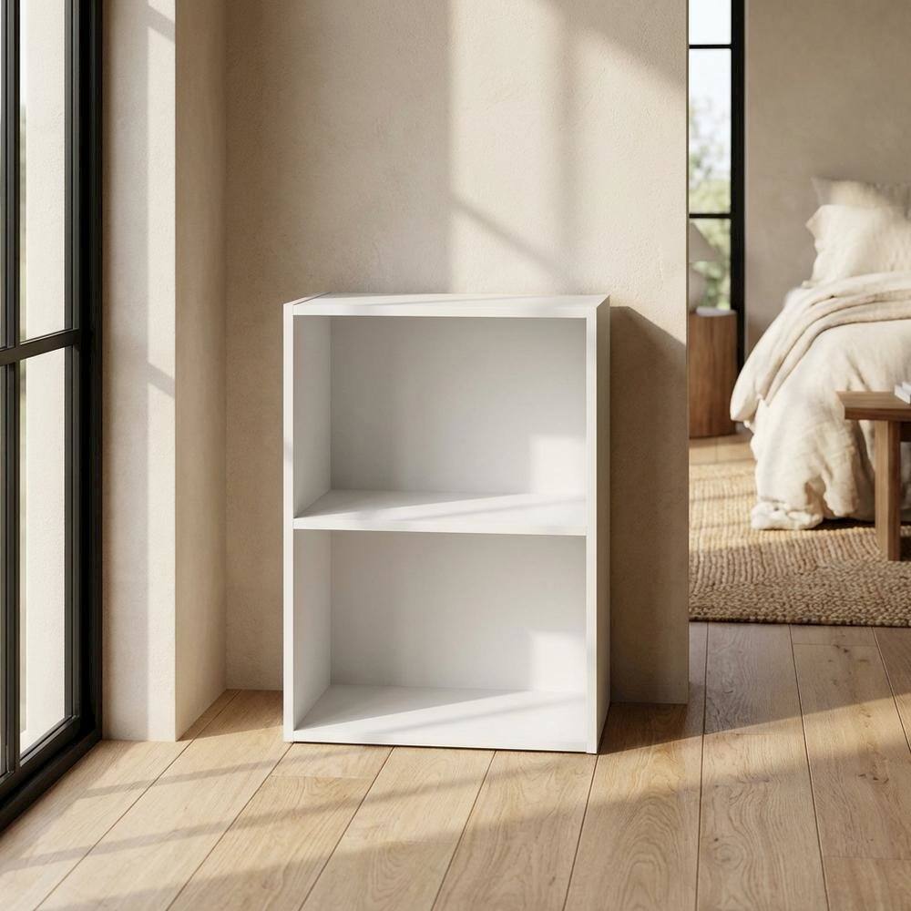 Alt View 2. FurniFact - Wooden 2-Tier Open Shelf Closet and Clothing Storage Organizer - White.