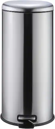 Front. Acekool - 8 Gallon Round Stainless Steel Trash Can with Soft-Close Lid, Step Pedal & Removable Inner Bucket - Silver.