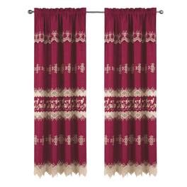 RT Designers Collection - RT Designer Collection Alice Macrame Luxurious Decorative Rod Pocket Curtain Panel 54" x 84" Burg - Burgundy