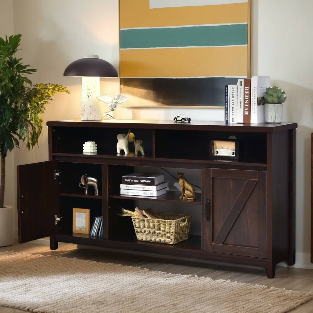 Kadyn - Entertainment Centers,TV Stands,59 Inch TV Stand Media Center Console Cabinet with Barn Door for TV's 65 Inch - Brown