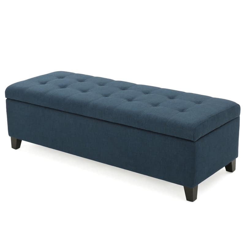 HTUTWOO - Upholstered Storage Ottoman Bench - Entryway Bench, End of Bed Bench, Ottoman Foot Rest for Bedroom, Supports 300 lbs - Navy Blue