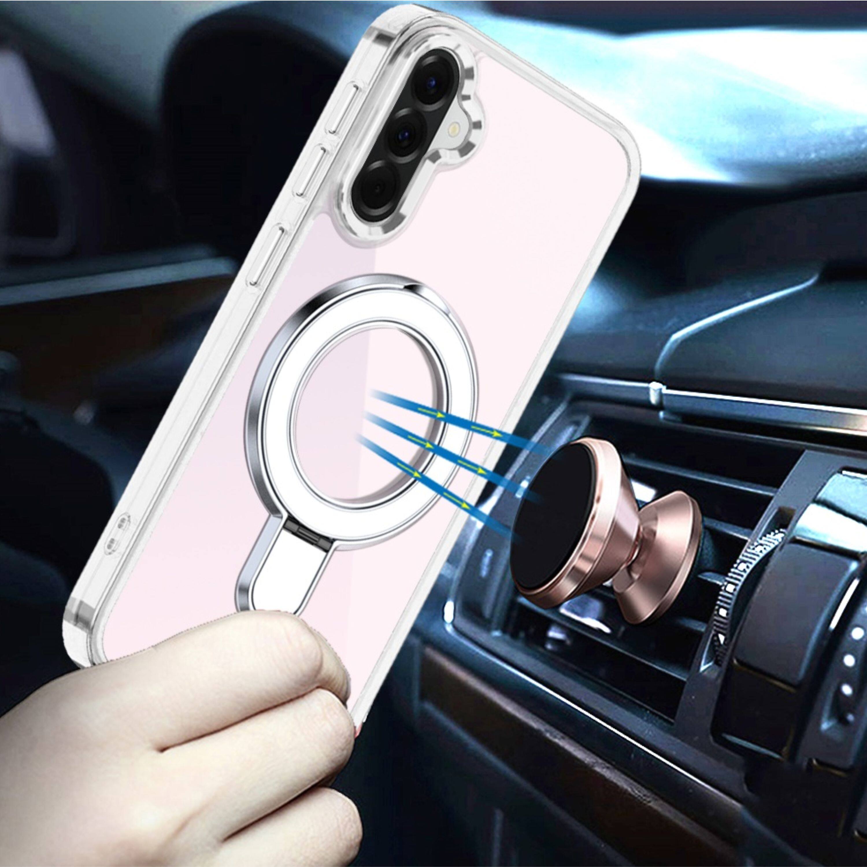 Angle. Kitcheniva - Stylish Chrome Ring Stand Phone Cover With Tempered Glass For Samsung A37 Clear - Clear.