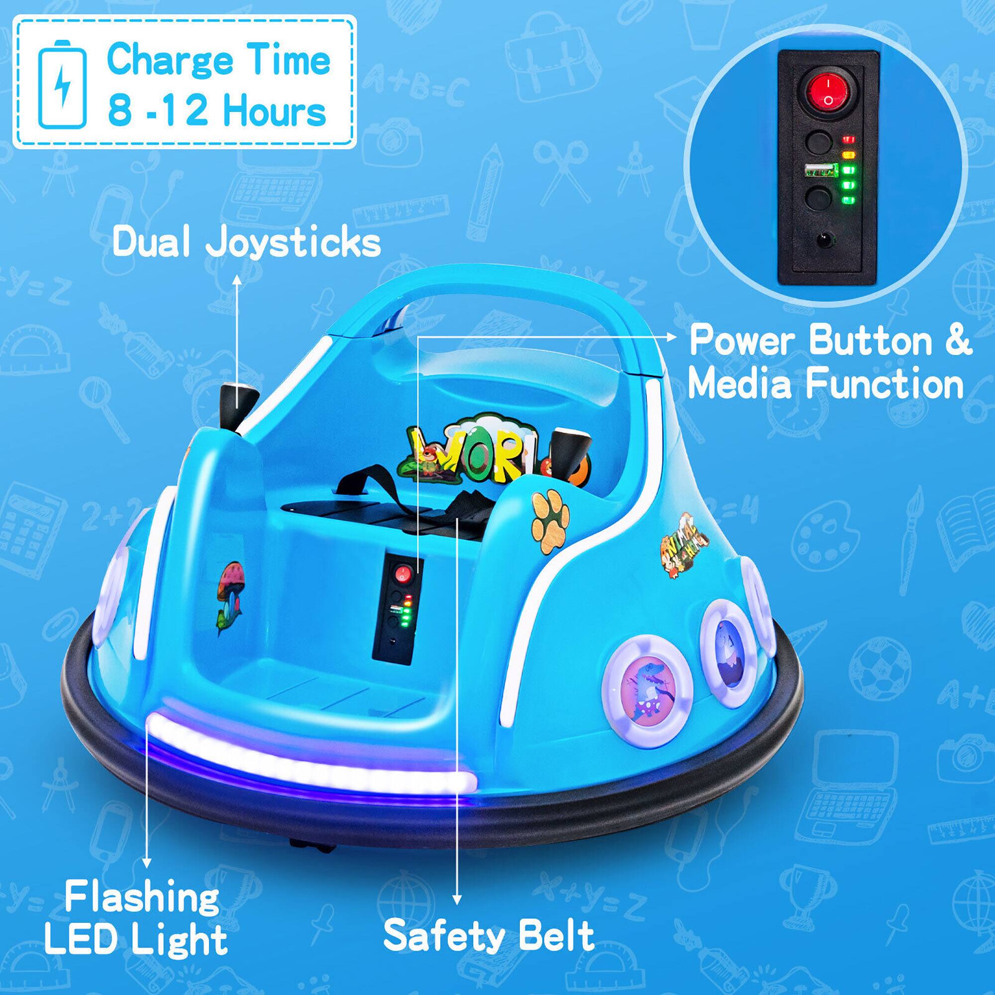 Charge Time 8-12 Hours  
Dual Joysticks  
Power Button & Media Function  
Flashing LED Light  
Safety Belt