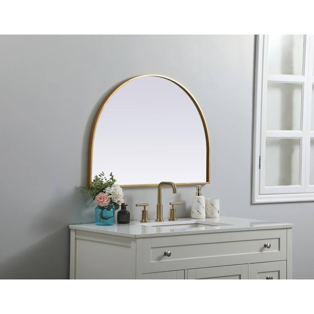 Alt View 4. Elegant Decor - Metal Frame Arch Mirror 33x24 Inch in Brass - Brass.